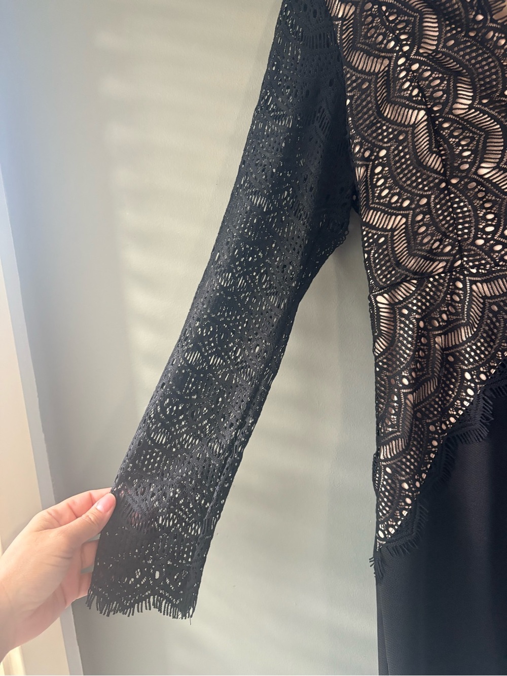 Papillon Black Lace Overlay Mini Dress – Long Sleeve – Elegant Cocktail - Picture 3 of 10